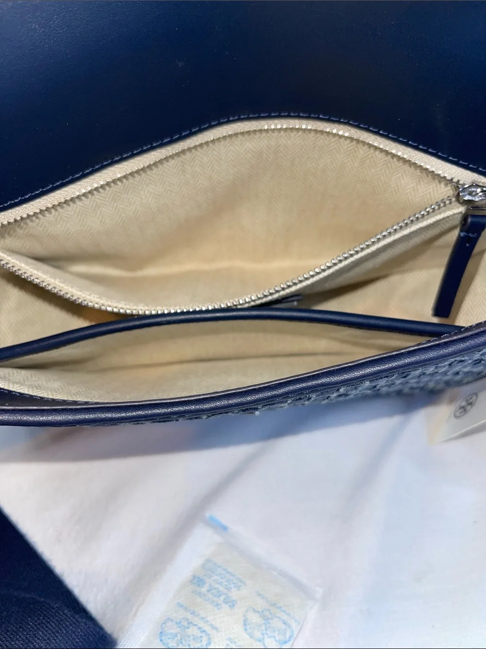 NWT Tory Burch Thea Denim Flap Crossbody Woven Blue 2 Straps